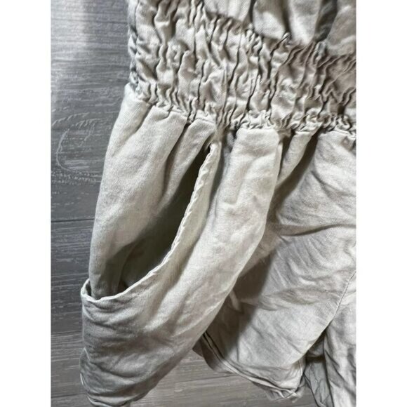 Beige Strapless Romper With Smocked Waist & Pockets Size S Lightweight Cotton Bl - Picture 5 of 7